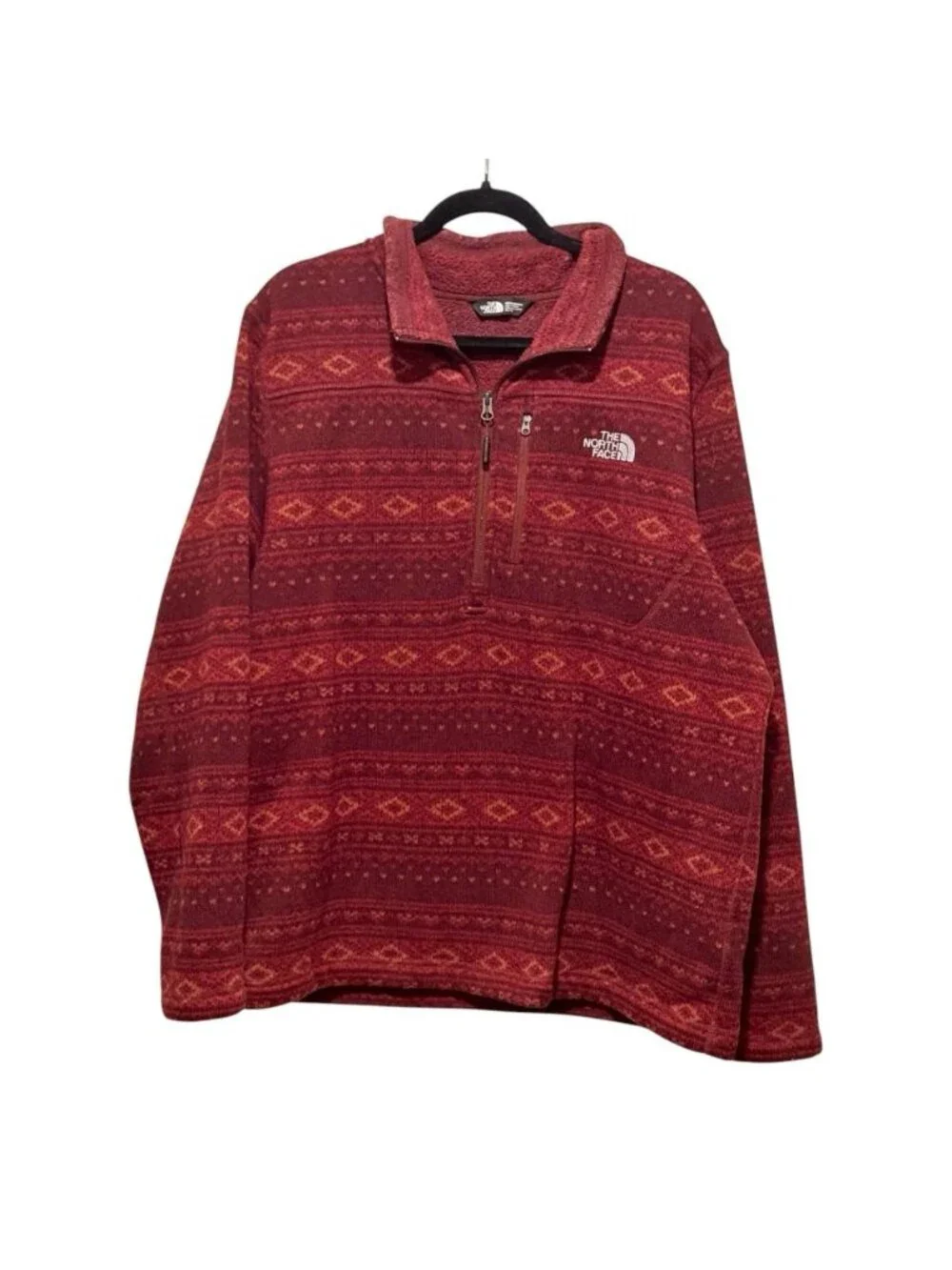 THE NORTH FACE sz XL 1/4 Zip Dark Red Aztec Sweater Knit Fleece Jacket Gorpcore